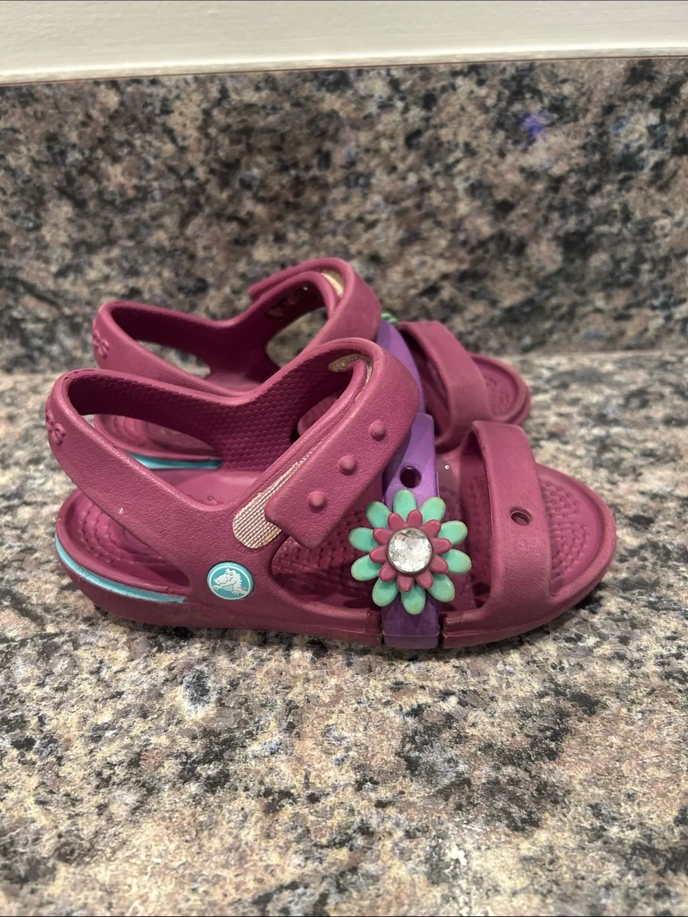 CROCS Girls Purple and Teal Flower Strap Sandals